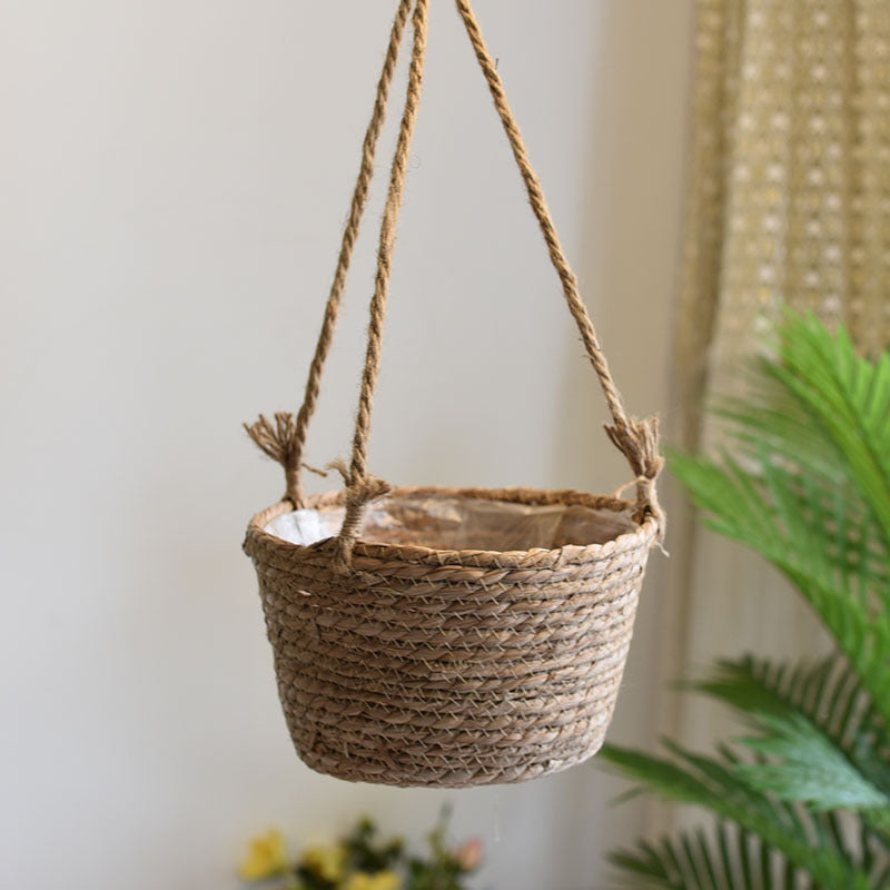 Handwoven Straw Hanging Basket