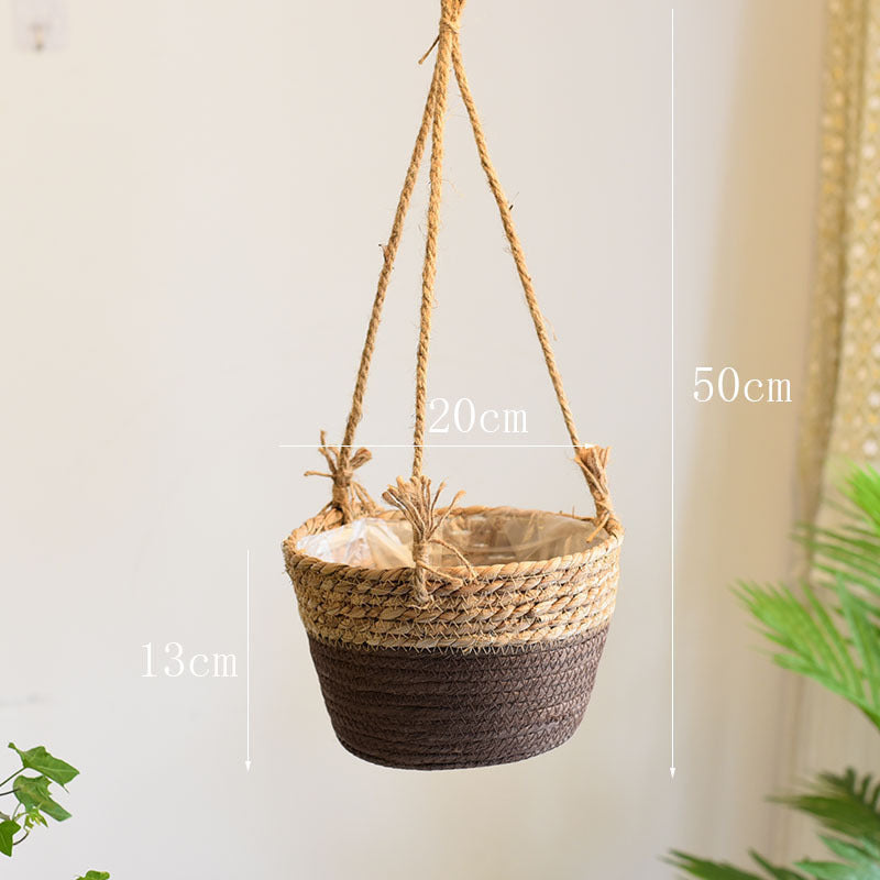 Handwoven Straw Hanging Basket