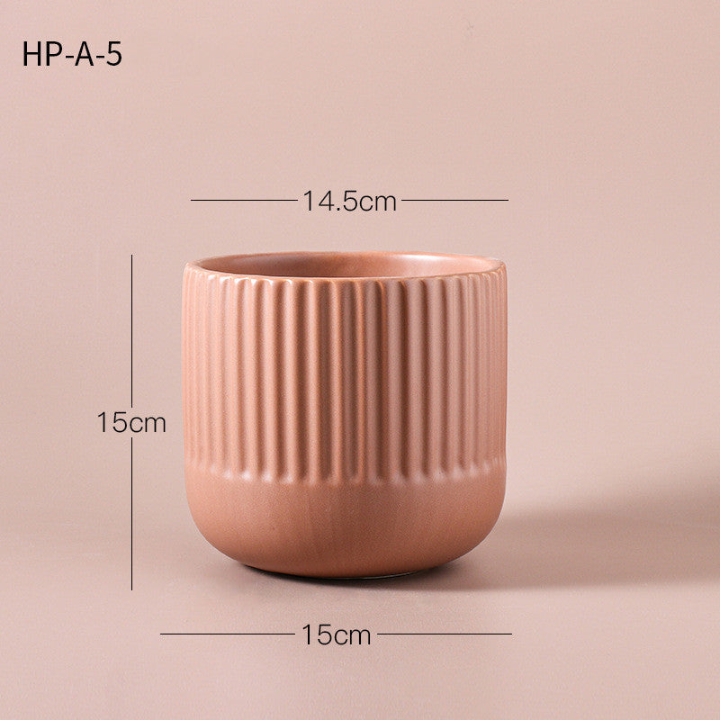 Matte Striped Ceramic Flower Pots