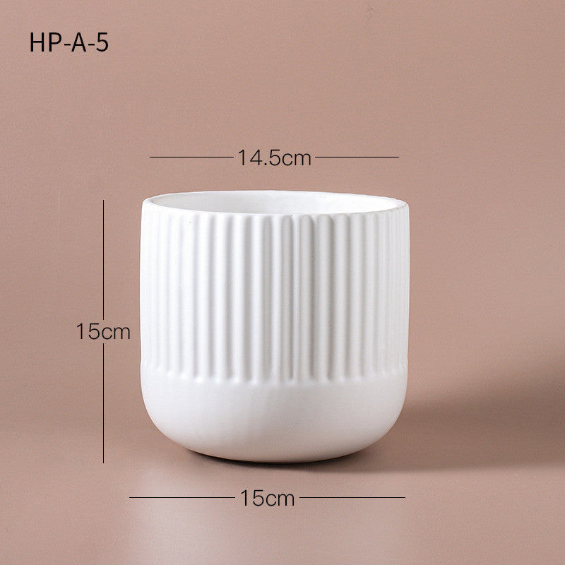 Matte Striped Ceramic Flower Pots