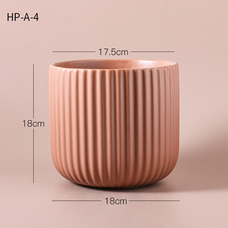 Matte Striped Ceramic Flower Pots