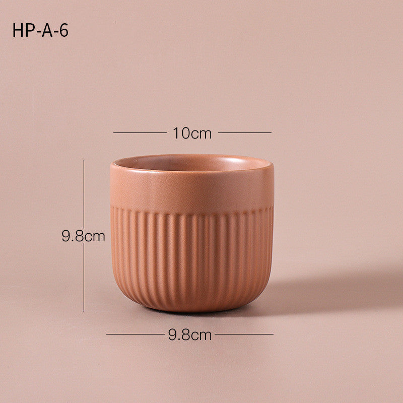 Matte Striped Ceramic Flower Pots
