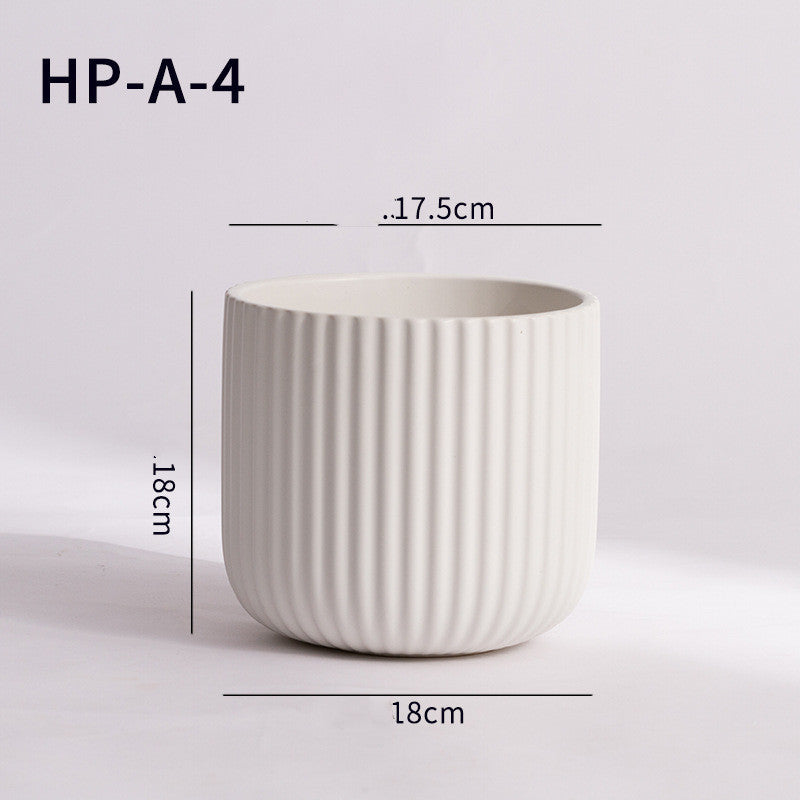 Matte Striped Ceramic Flower Pots