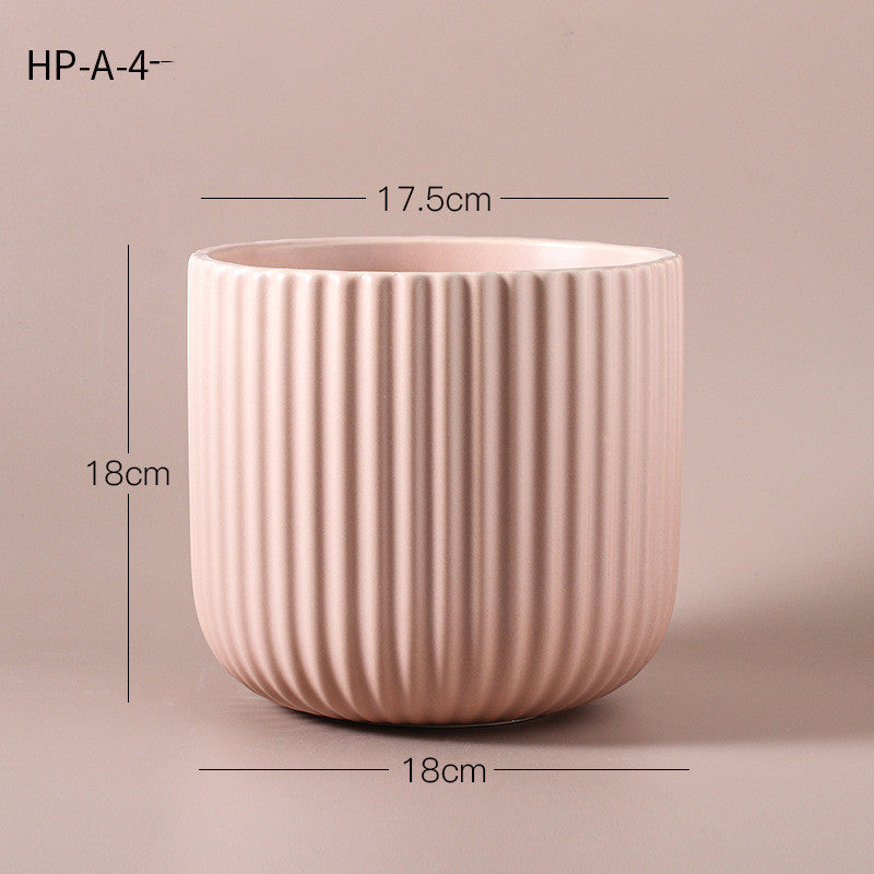 Matte Striped Ceramic Flower Pots