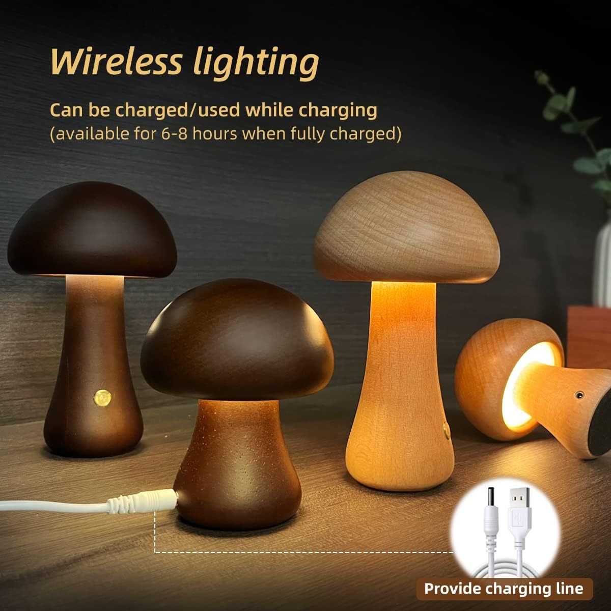 INS Wooden Mushroom LED Night Light
