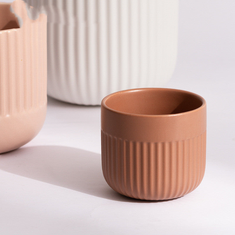 Matte Striped Ceramic Flower Pots