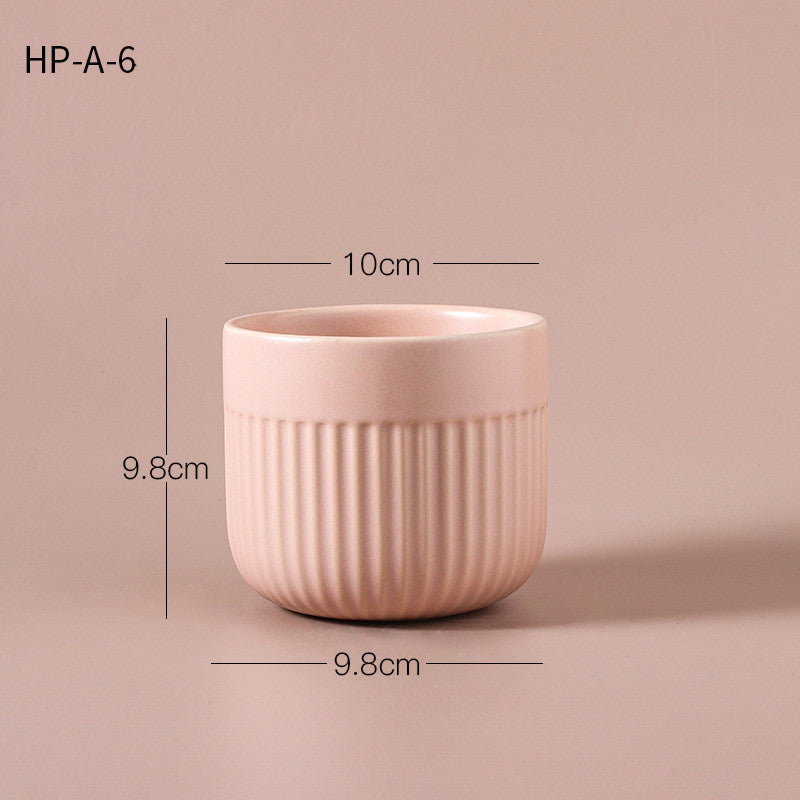 Matte Striped Ceramic Flower Pots