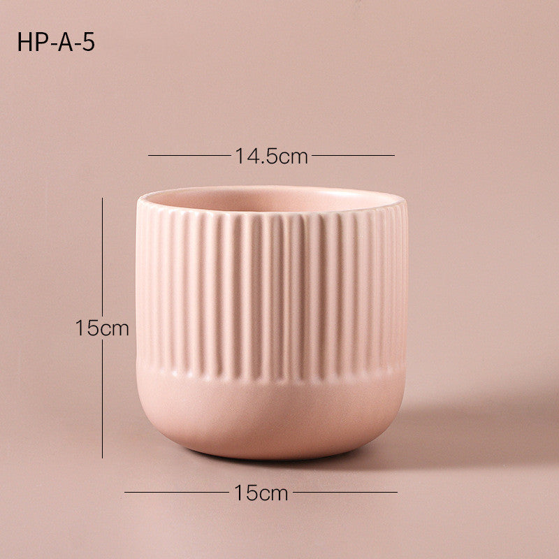 Matte Striped Ceramic Flower Pots