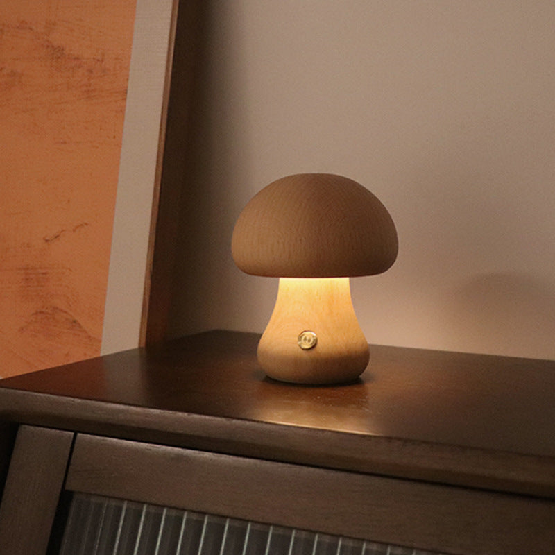 INS Wooden Mushroom LED Night Light