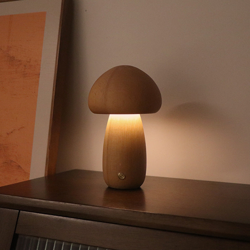 INS Wooden Mushroom LED Night Light