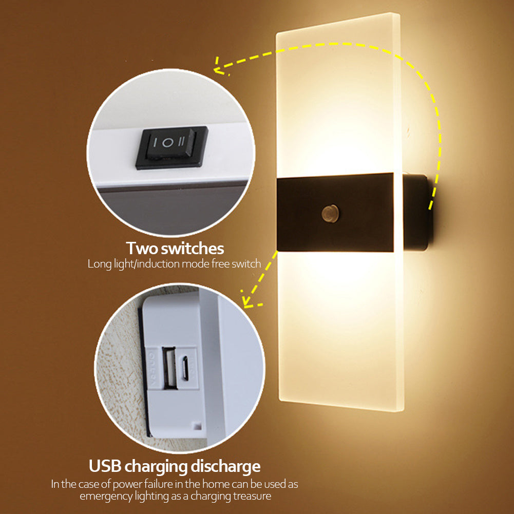 Indoor Sensing USB Rechargeable Wall Lamp