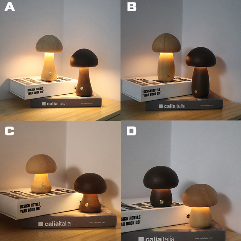 INS Wooden Mushroom LED Night Light