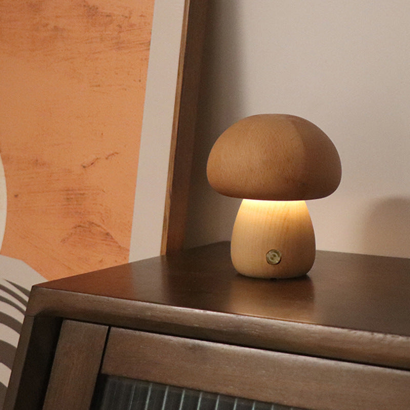 INS Wooden Mushroom LED Night Light