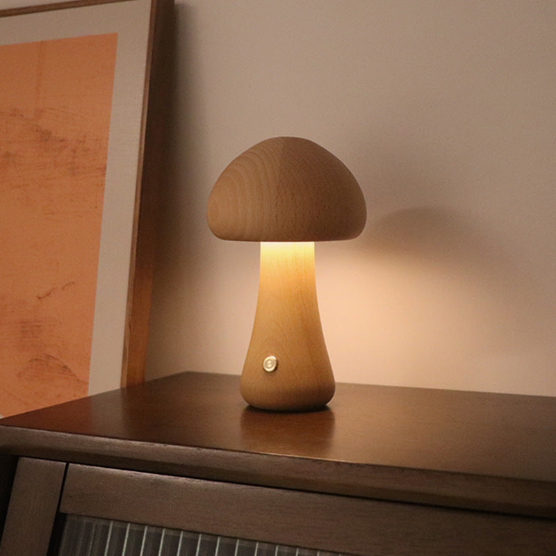 INS Wooden Mushroom LED Night Light